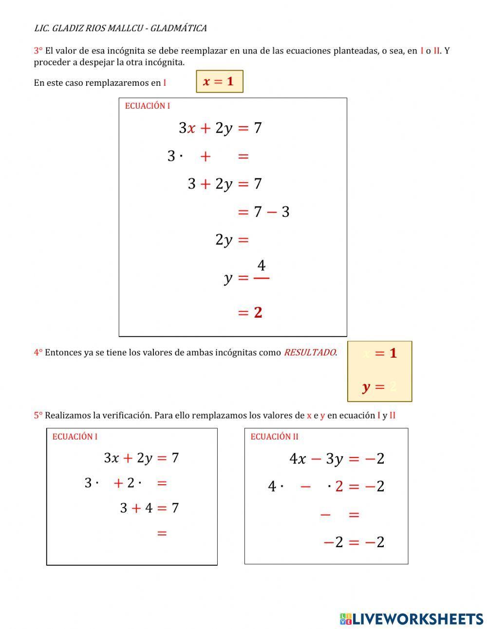 EVALUACIÓN DE ECUACIONES 2x2