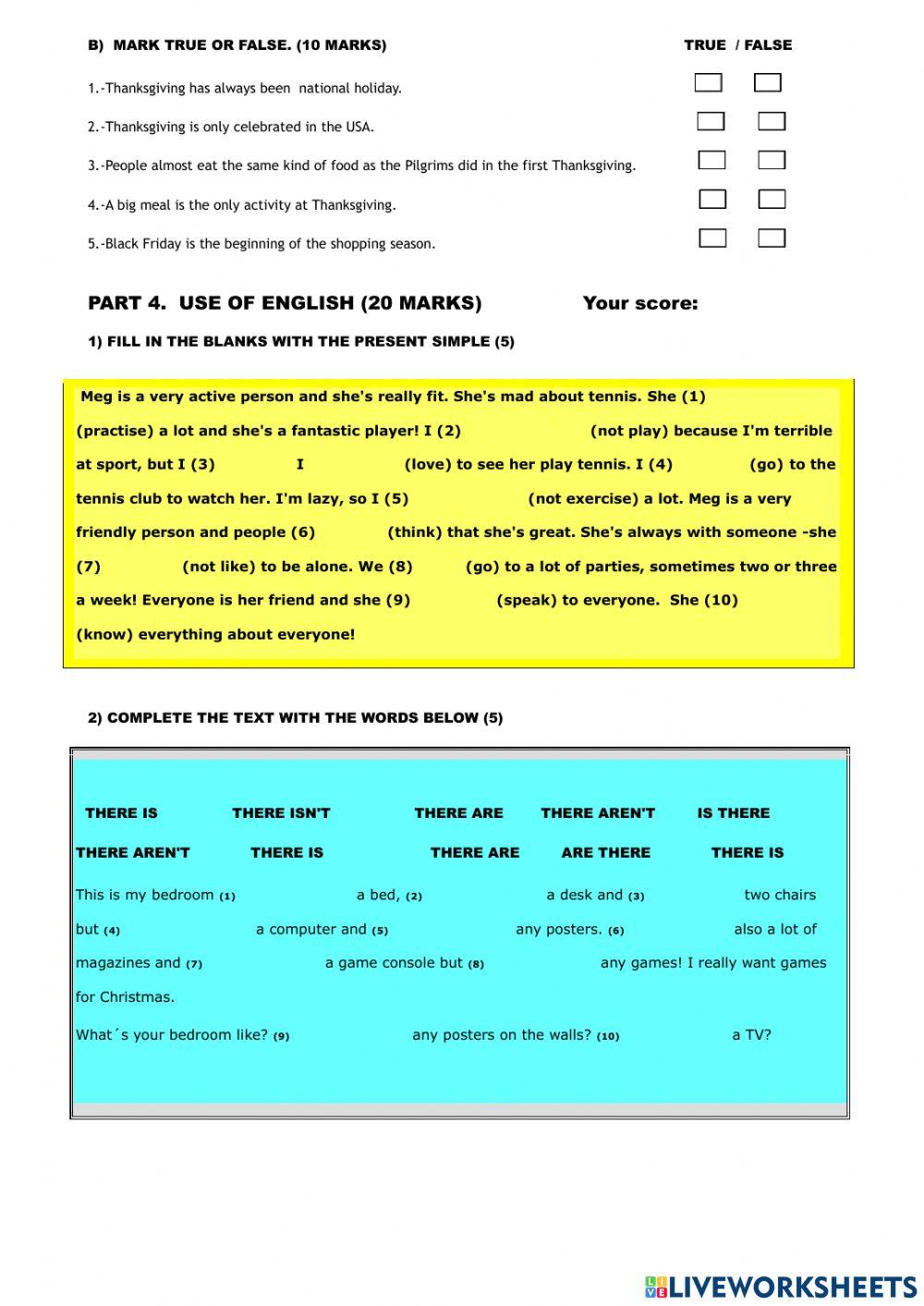 1º ESO READING AND USE OF ENGLISH TEST  1ST EVALUATION