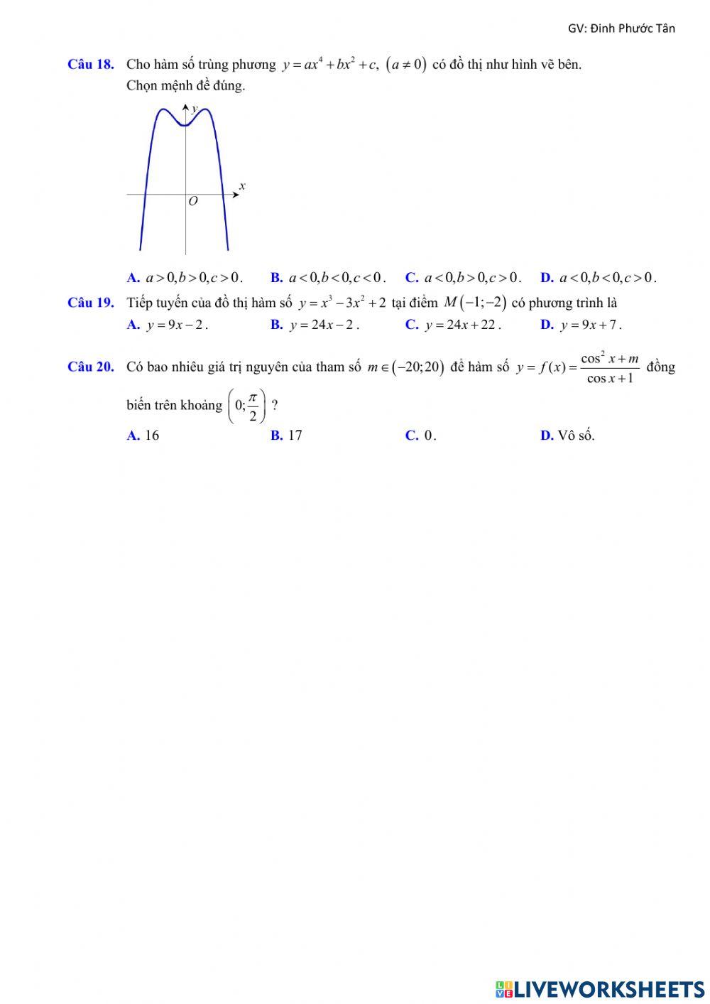 Ôn tập Chương I - Giải tích 12