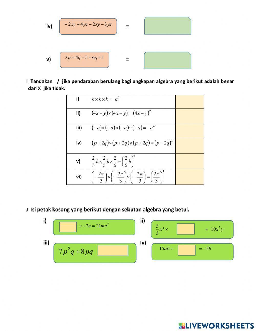 Bab 5 ungkapan algebra matematik tingkatan 1 Bab 5 ungkapan algebra matematik tingkatan 1