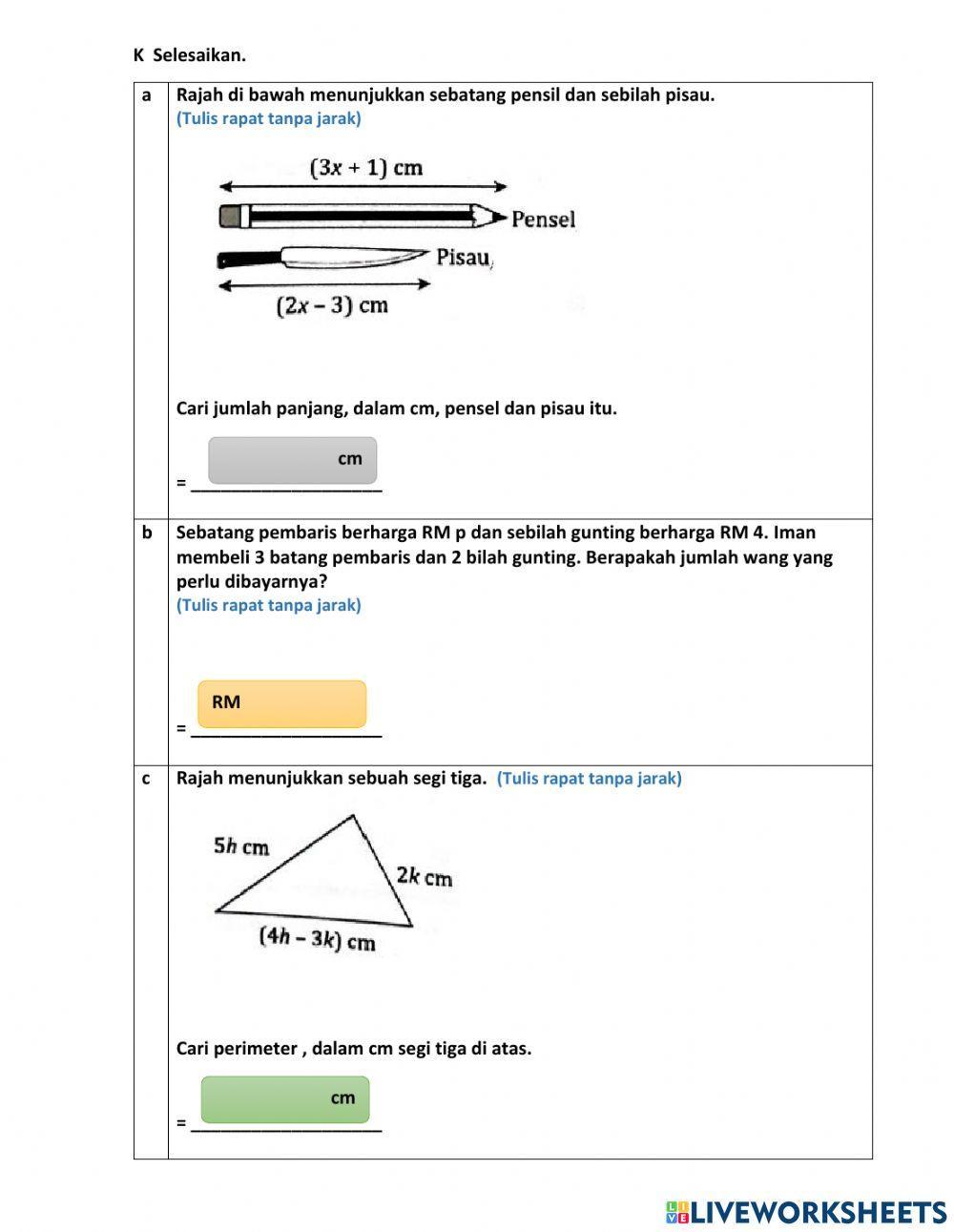 Bab 5 ungkapan algebra matematik tingkatan 1 Bab 5 ungkapan algebra matematik tingkatan 1
