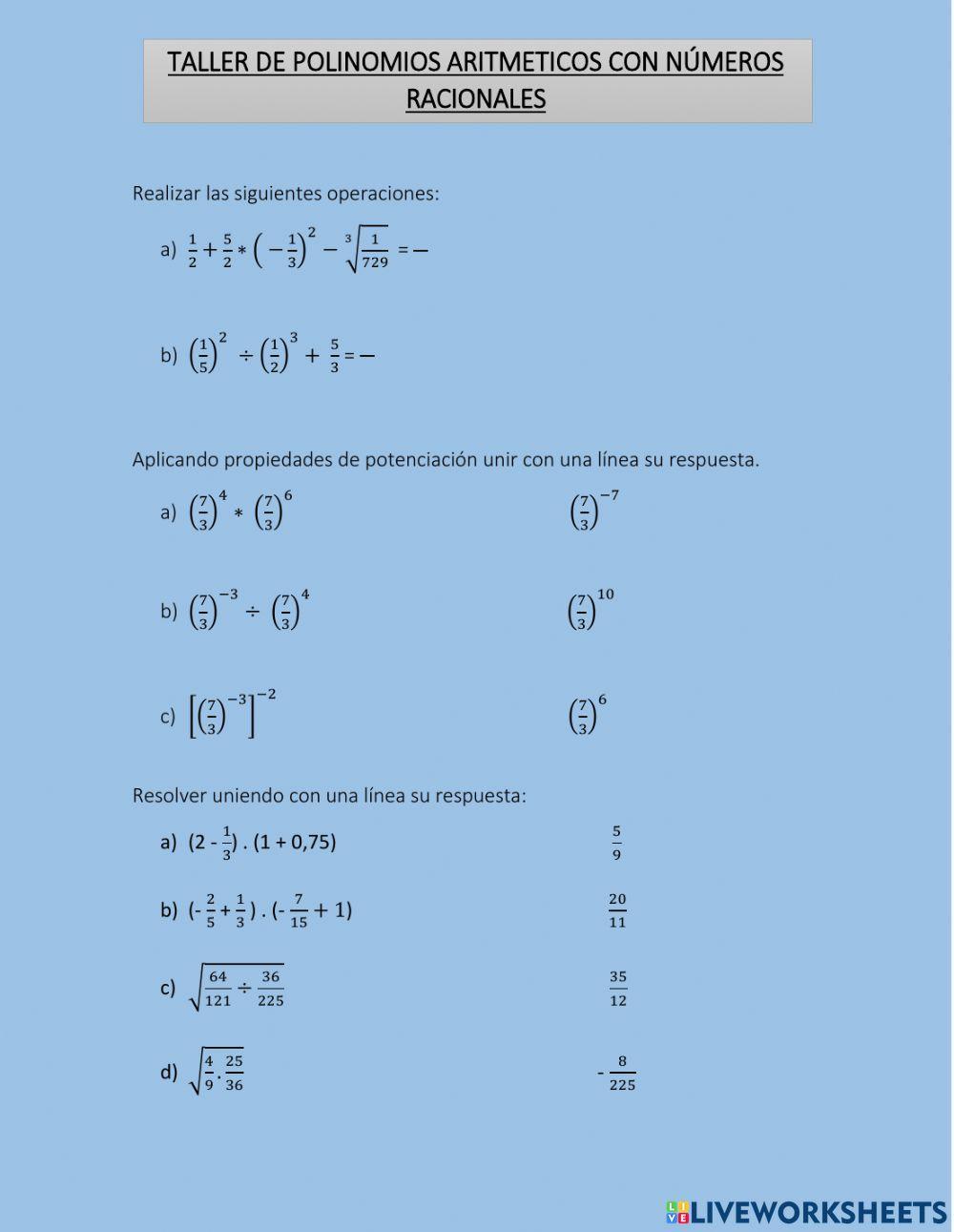 Taller de polinomios aritmeticos con números racionales