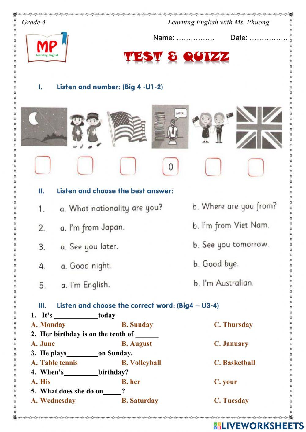 English 4 - Listening - U1-8
