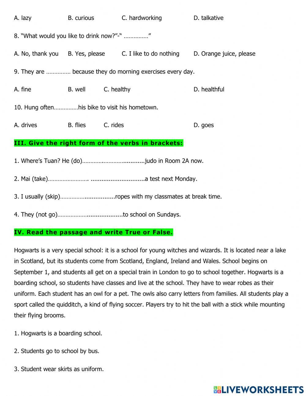 Grade 6 - mid term test