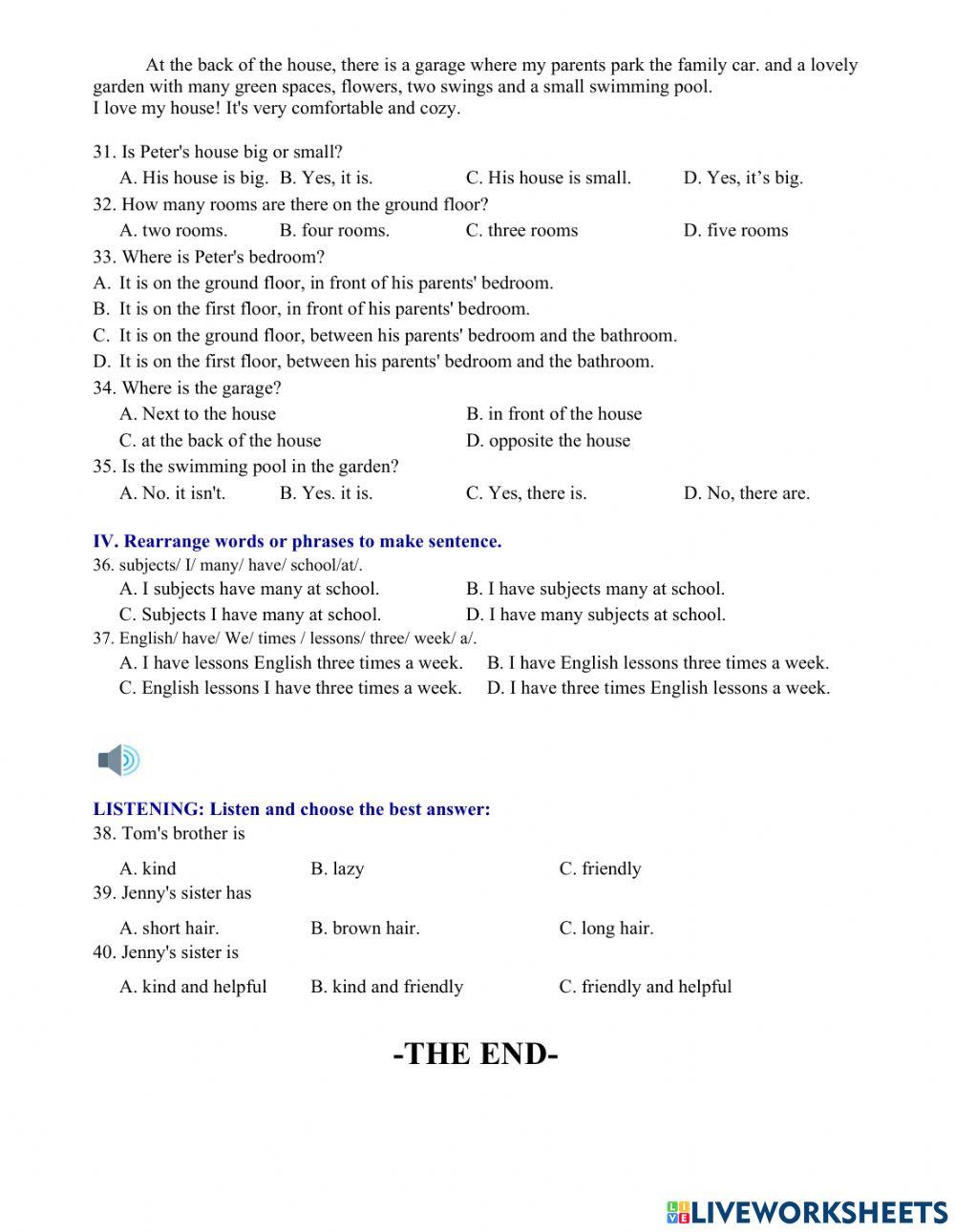 Tieng Anh Lop 6 Smart World - 1st Mid-Term Test 4