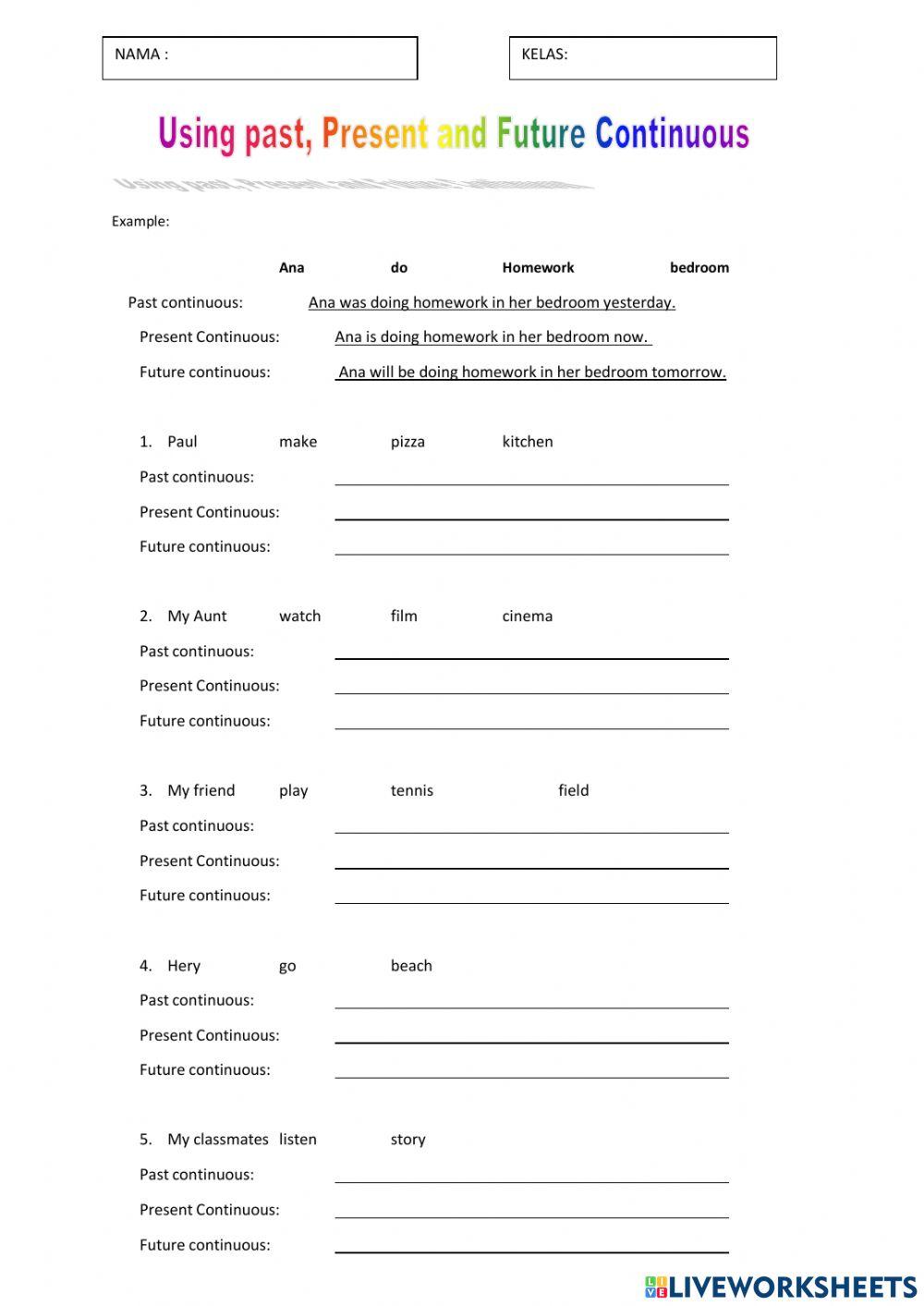 Present, pas, future continuous tense