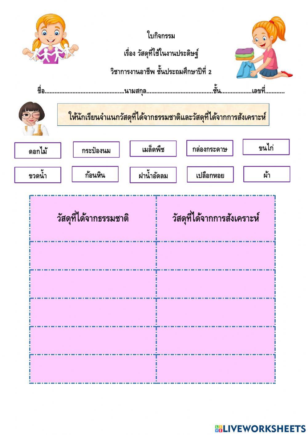 วัสดุที่ใช้ในงานประดิษฐ์  ป.2