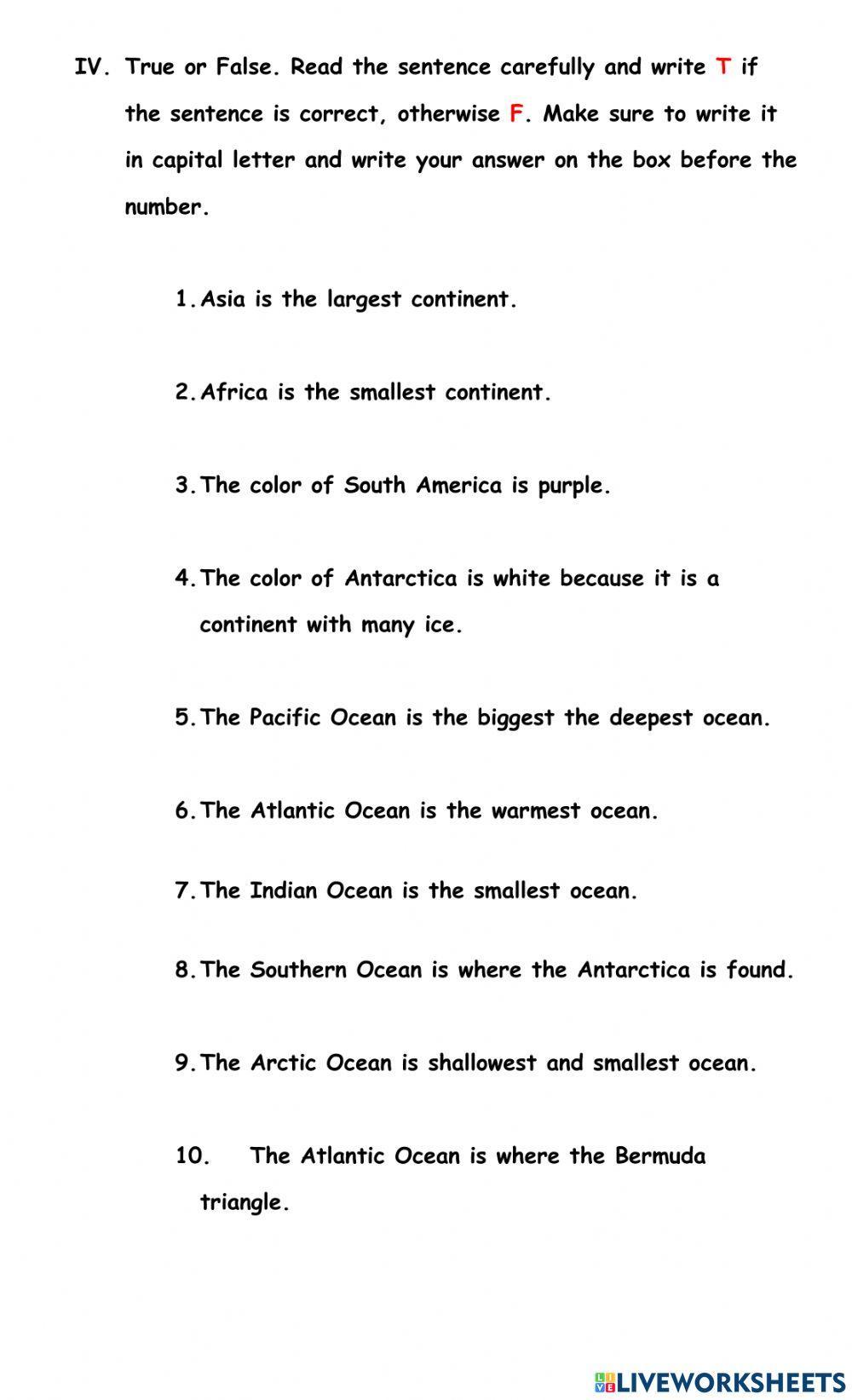 Seven continent and five ocean