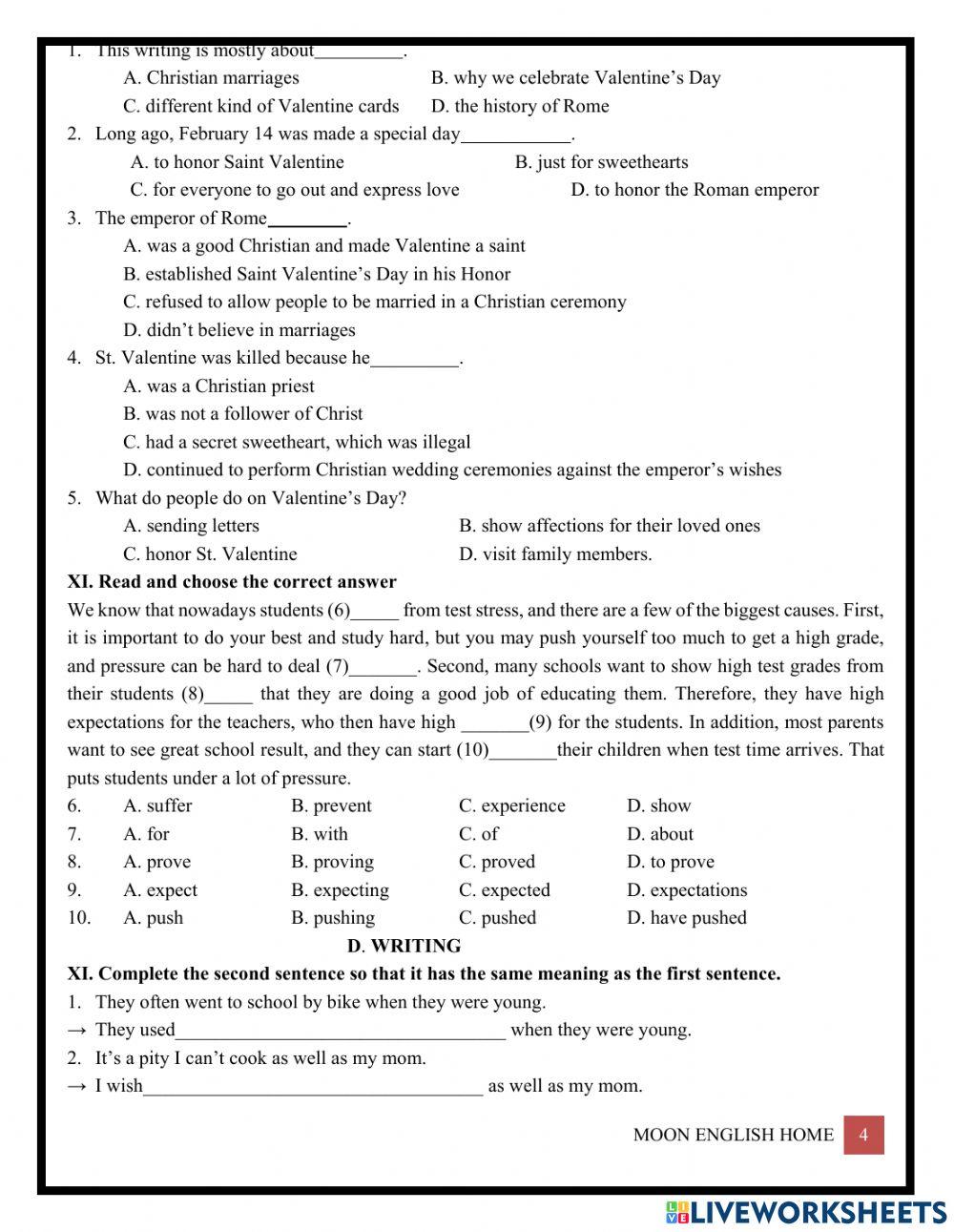 Grade 9B- Month Test (u4)