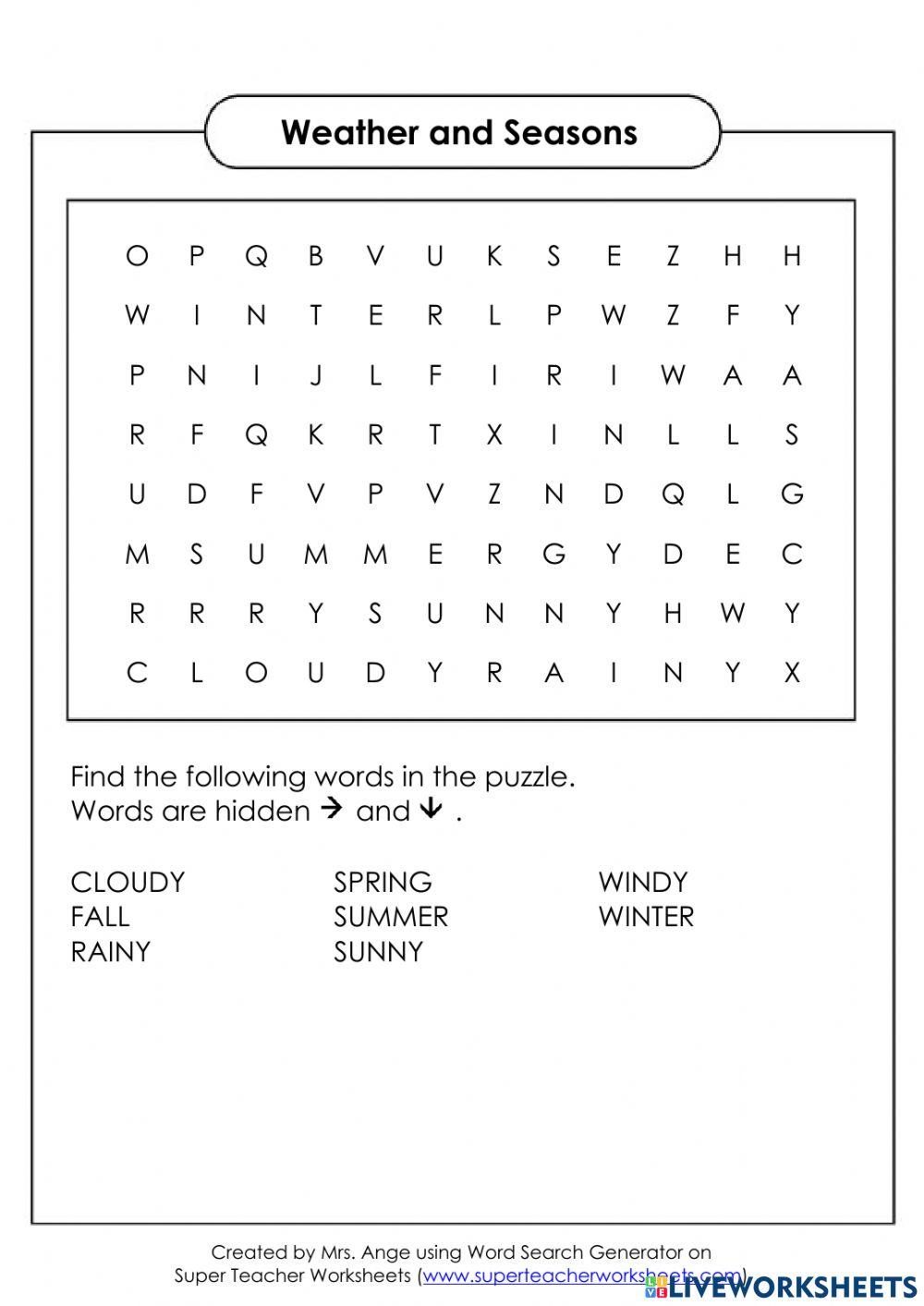 Weather and seasons - word puzzle