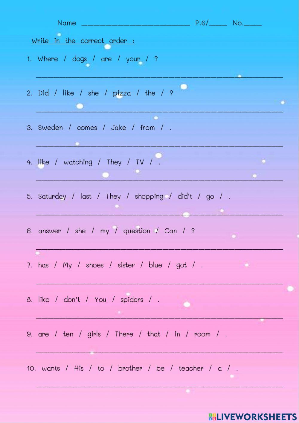 word order jongsiri Live Worksheets