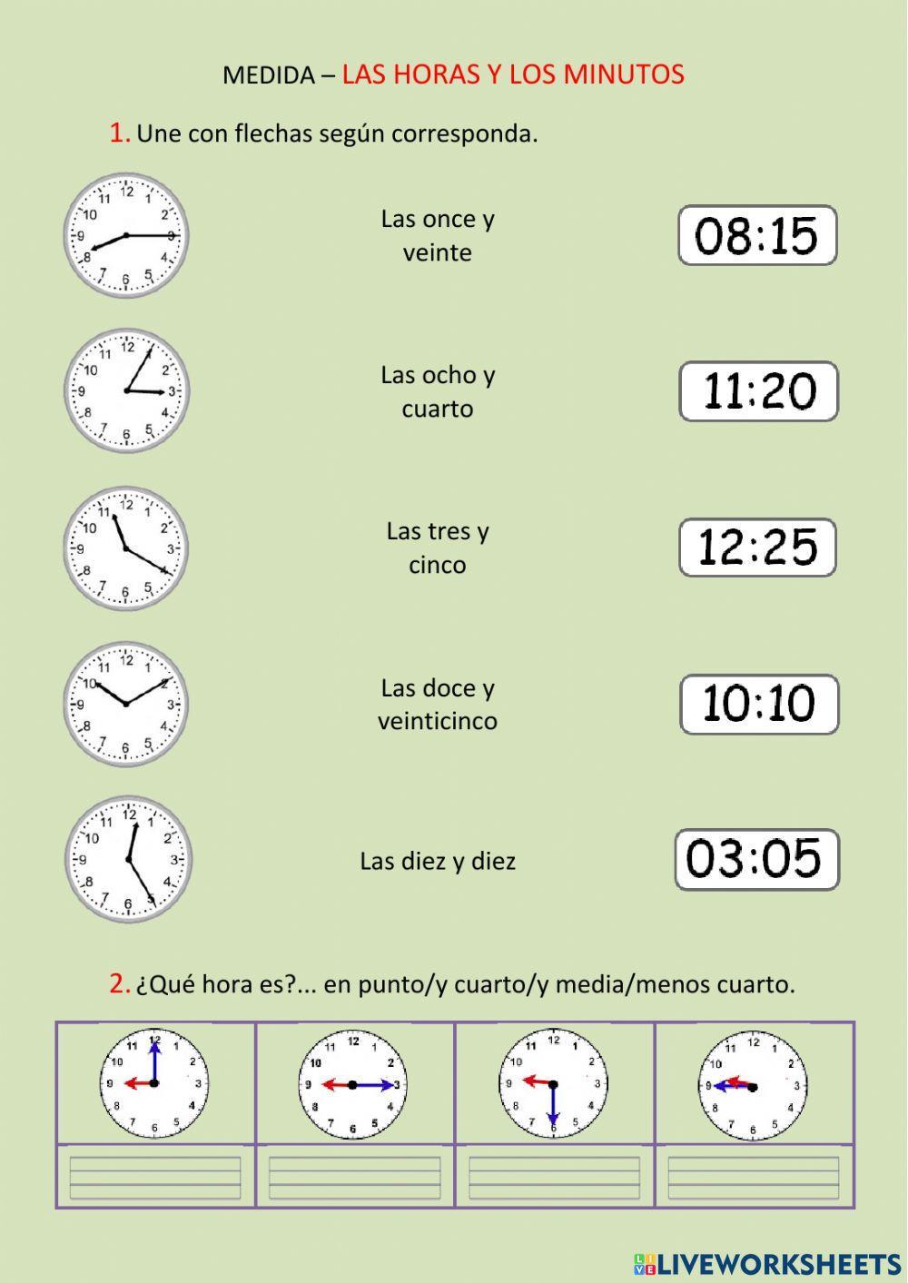 Medida - Las horas en el reloj