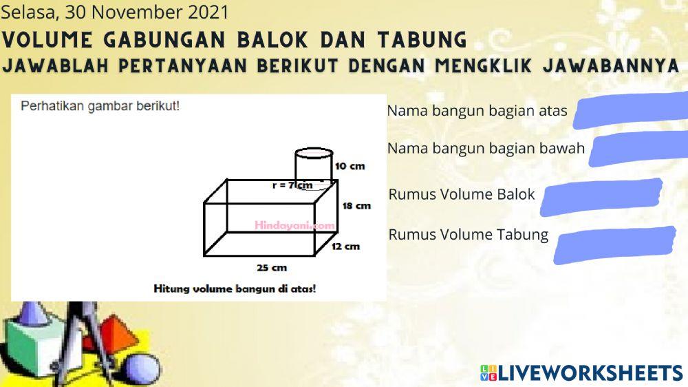 Matematika volume gabungan Balok dan Tabung