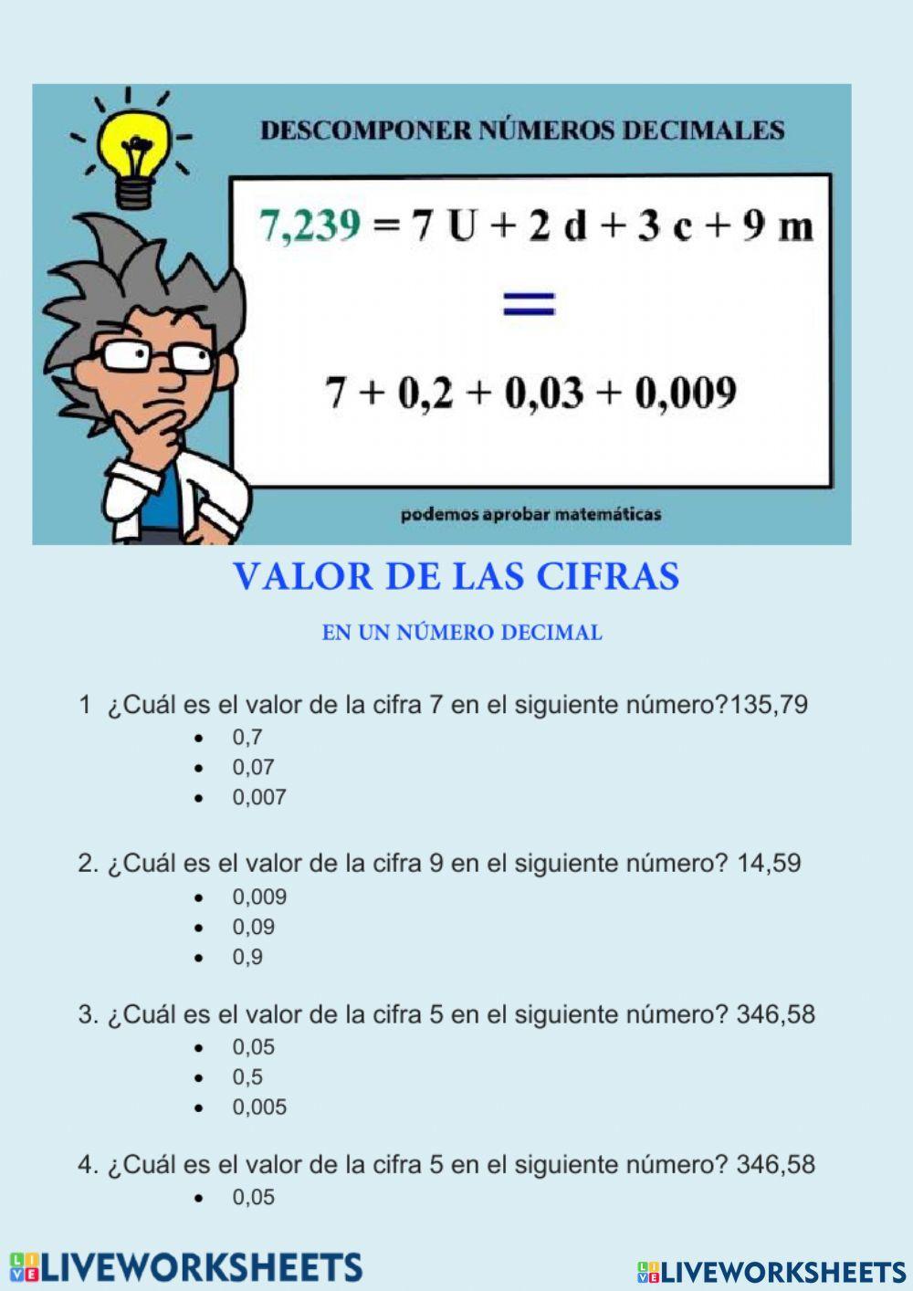 Valor posicional decimales
