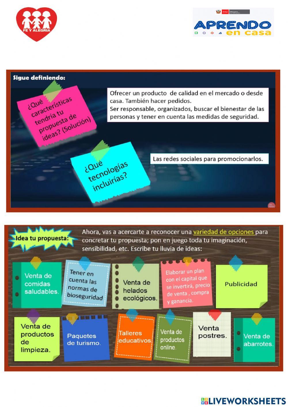 Plantear ideas para un emprendimiento que promueva el bienestar y el progreso de la familia y de la comunidad