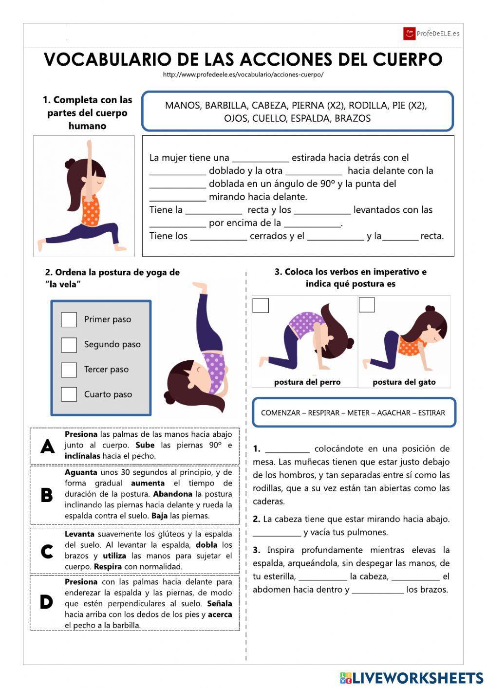 Las posturas del cuerpo worksheet live worksheets