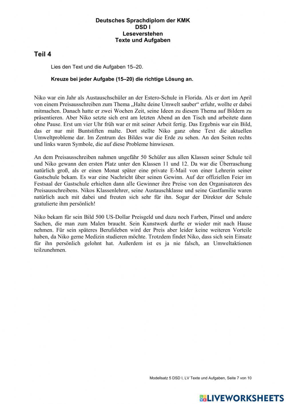 Modellsatz-Lesenverstehen