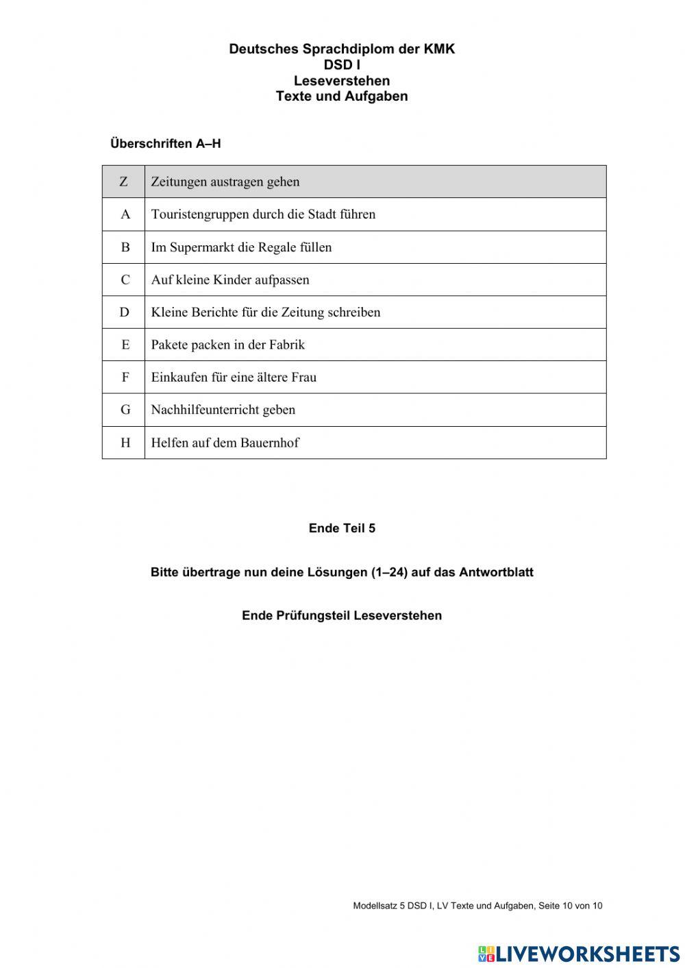 Modellsatz-Lesenverstehen