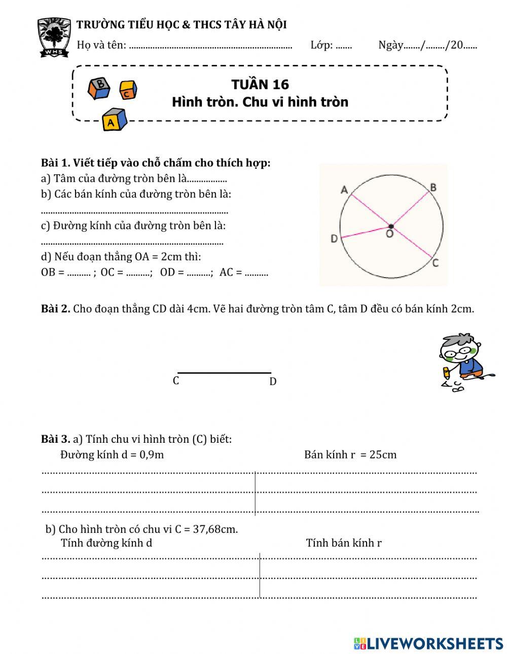 Phiếu Toán cuối tuần 16