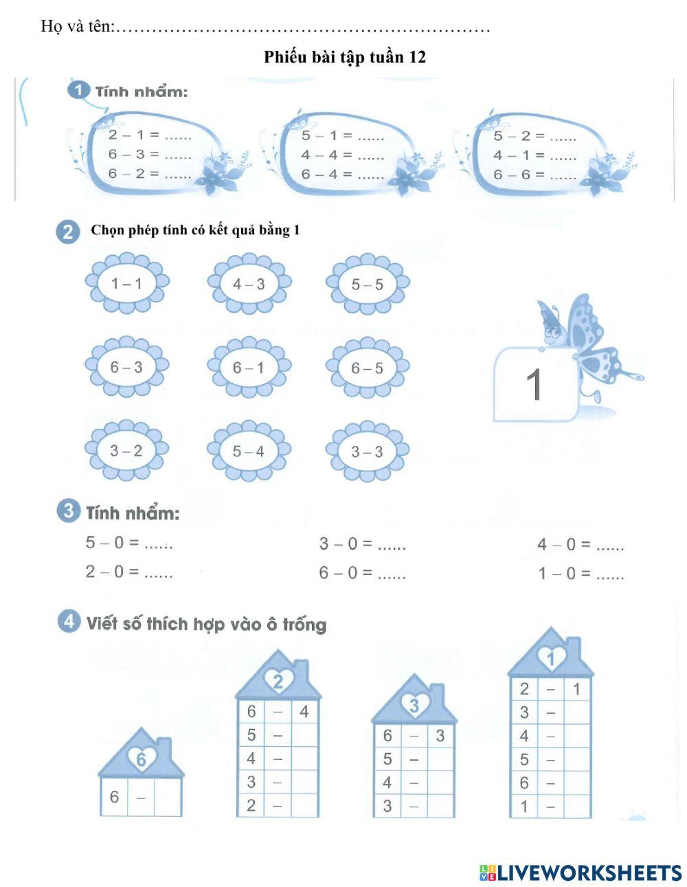 Phiếu cuối tuần 12 Toán