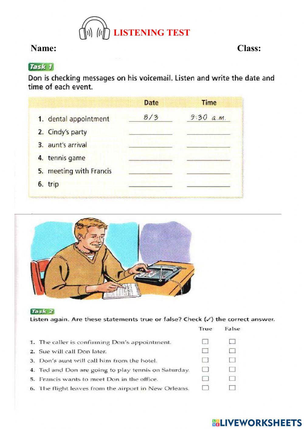 Listening test online exercise for 8 | Live Worksheets
