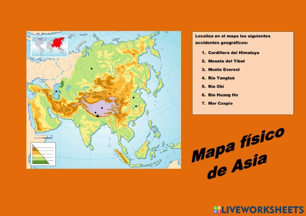 Mapa físico Asia