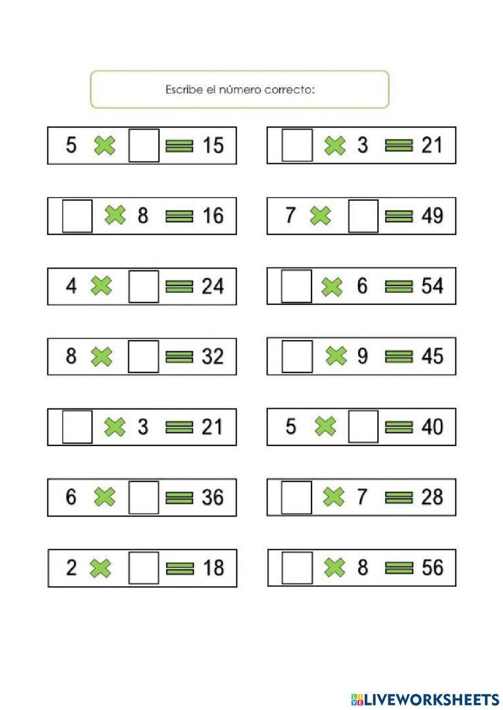 completo el factor para que se cumpla la multiplicación