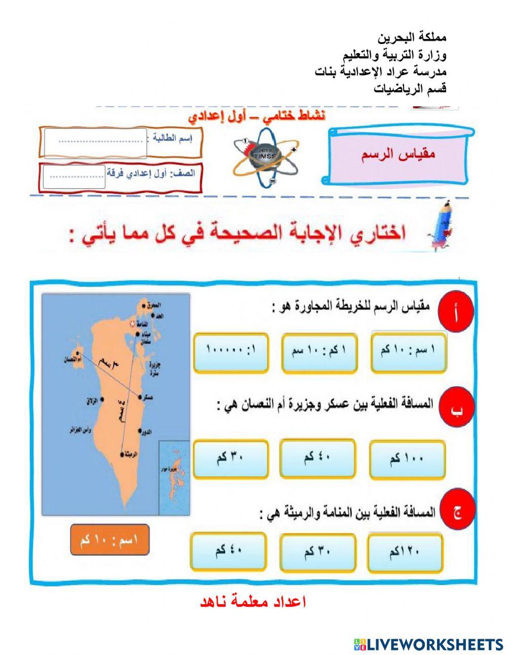 نشاط ختامي في درس مقياس الرسم