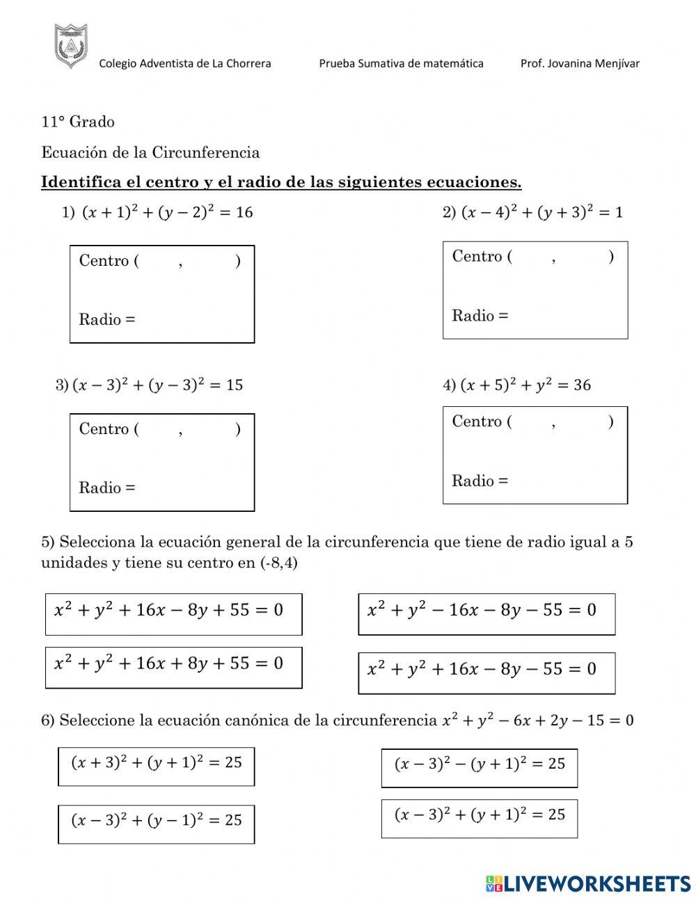 Ecuación de la circunferencia