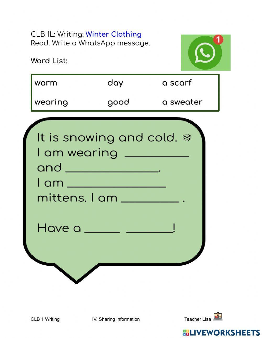 CLB 1L Writing: WhatsApp Message