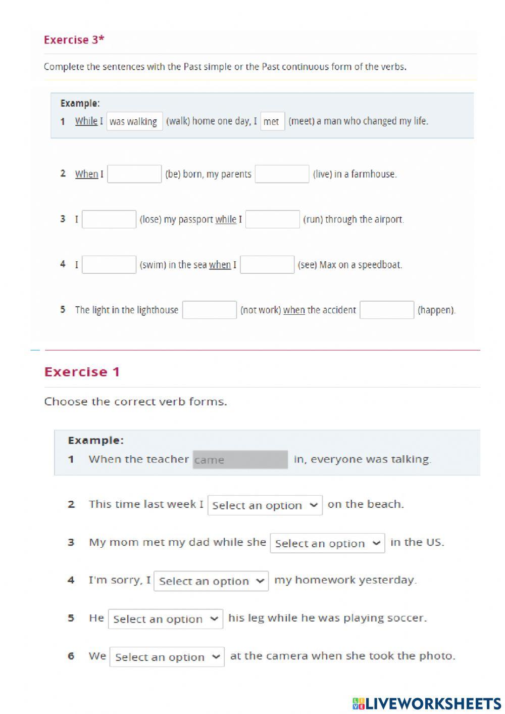 Simple past-past continuous