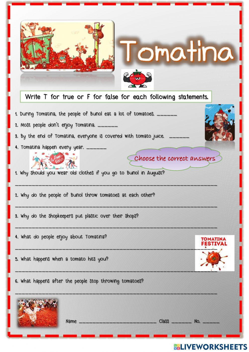 Tomatina online exercise for Live Worksheets