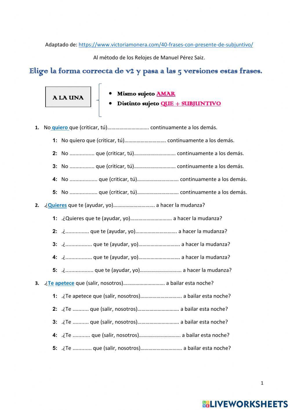 20 frases en subjuntivo -a la una-