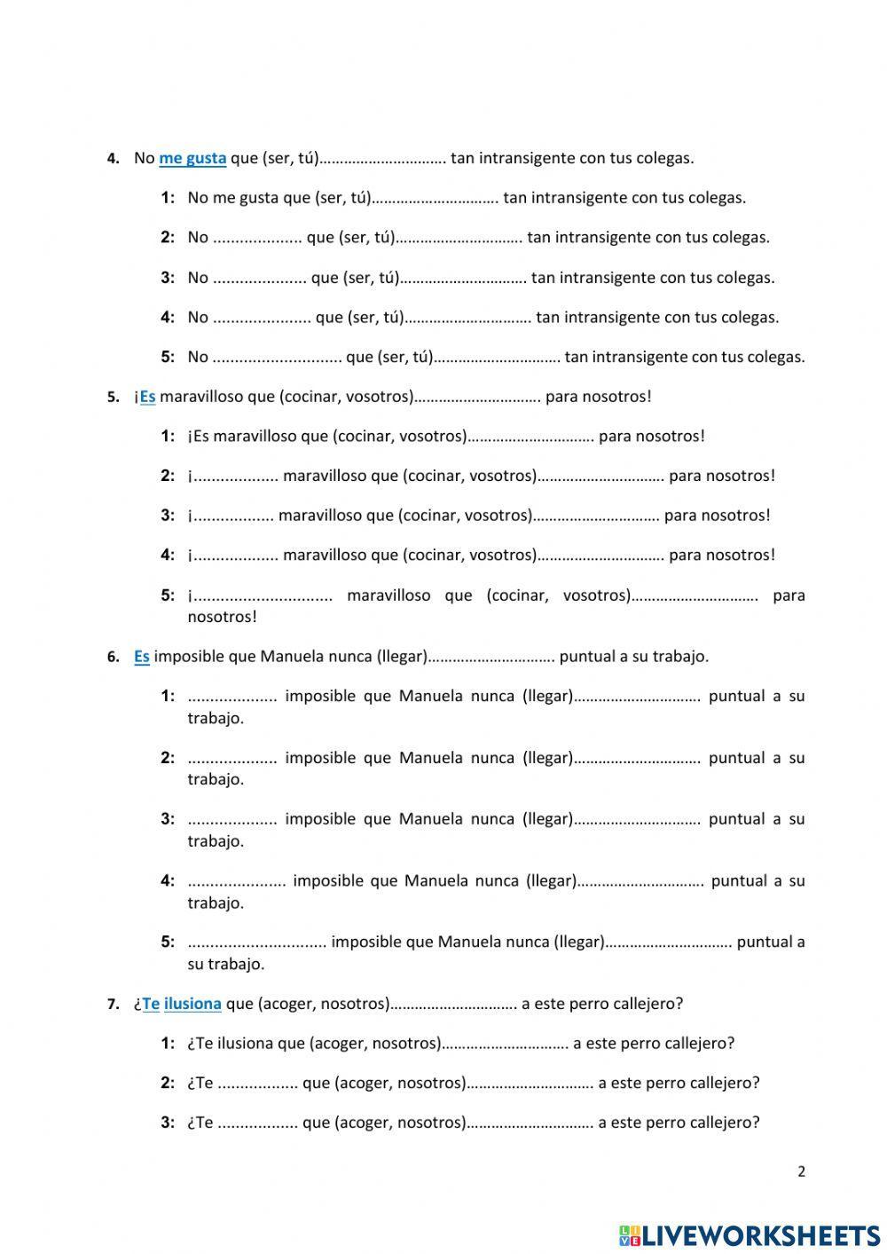 20 frases en subjuntivo -a la una-