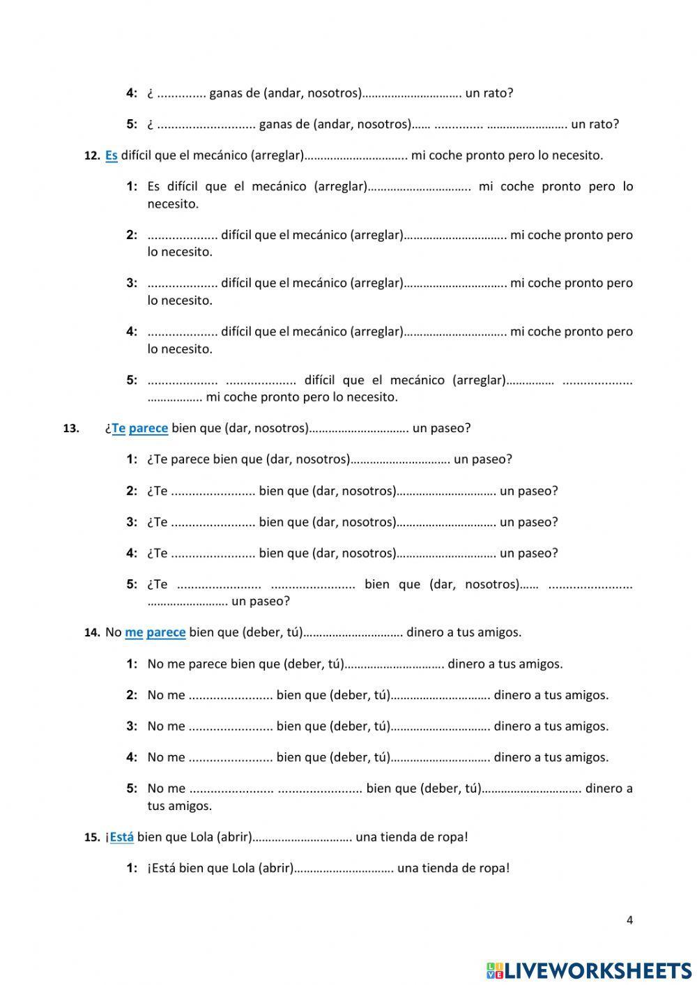 20 frases en subjuntivo -a la una-