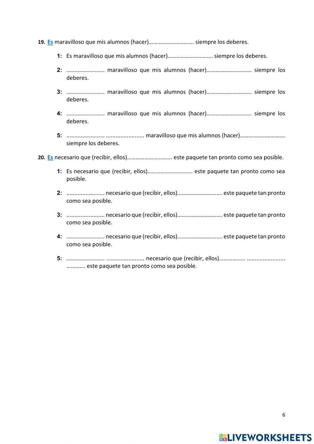 20 frases en subjuntivo -a la una-