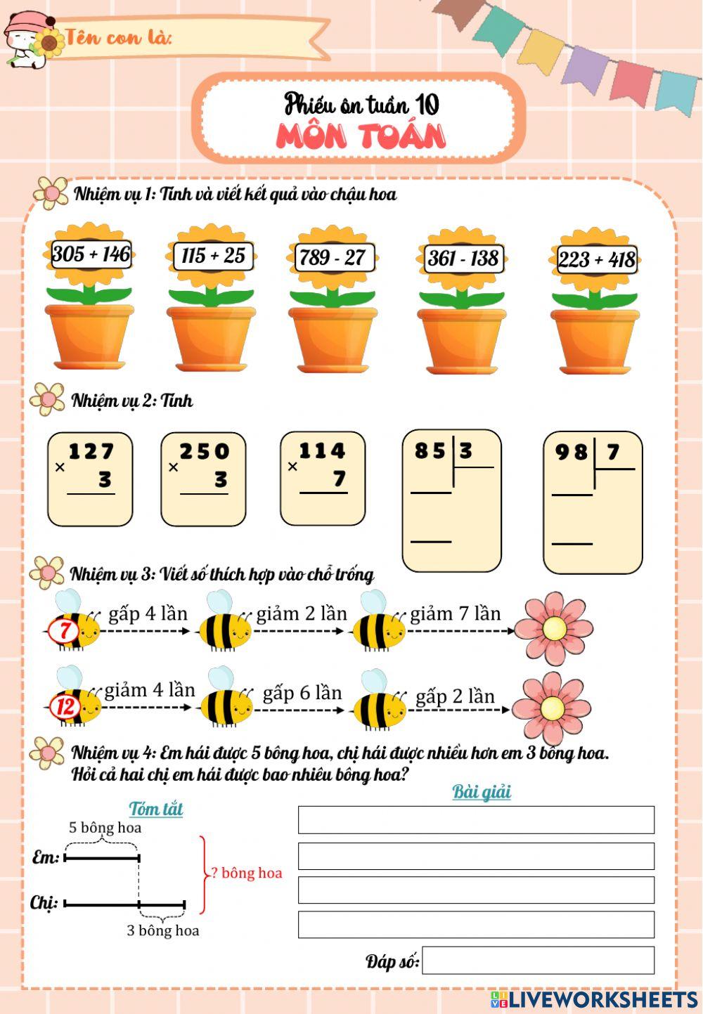 Phiếu ôn cuối tuần 10-lớp 3 Phiếu ôn cuối tuần 10-lớp 3