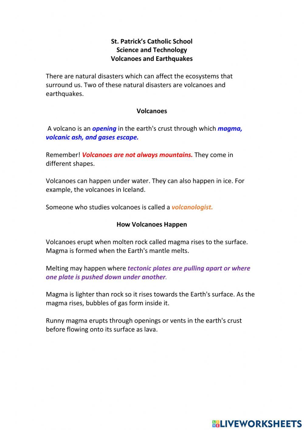 Volcanoes and Earthquakes