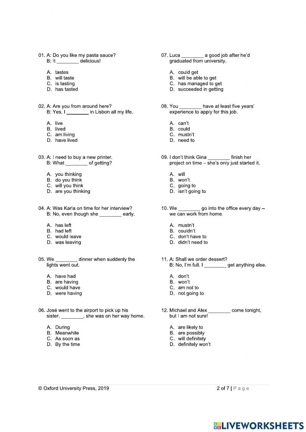 Placement Test Advanced Level online exercise for | Live Worksheets