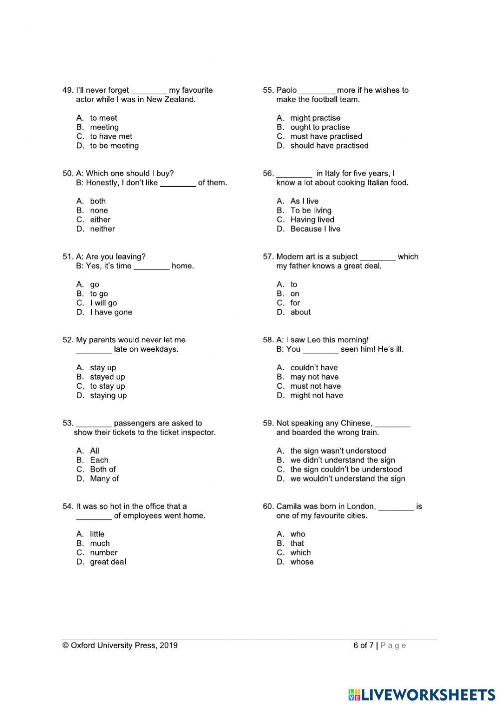 Placement Test Advanced Level online exercise for | Live Worksheets