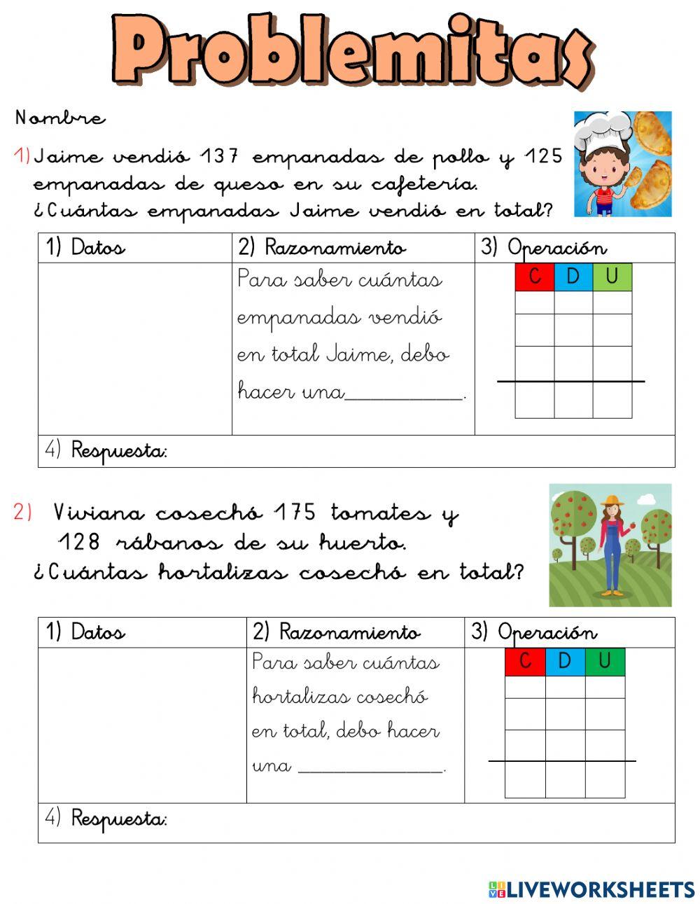 Problemas matemáticos - Suma o  Adición