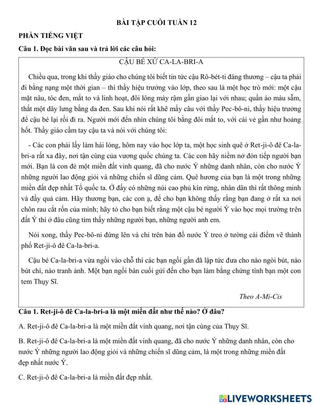 Phiếu ôn tập cuối tuần 12