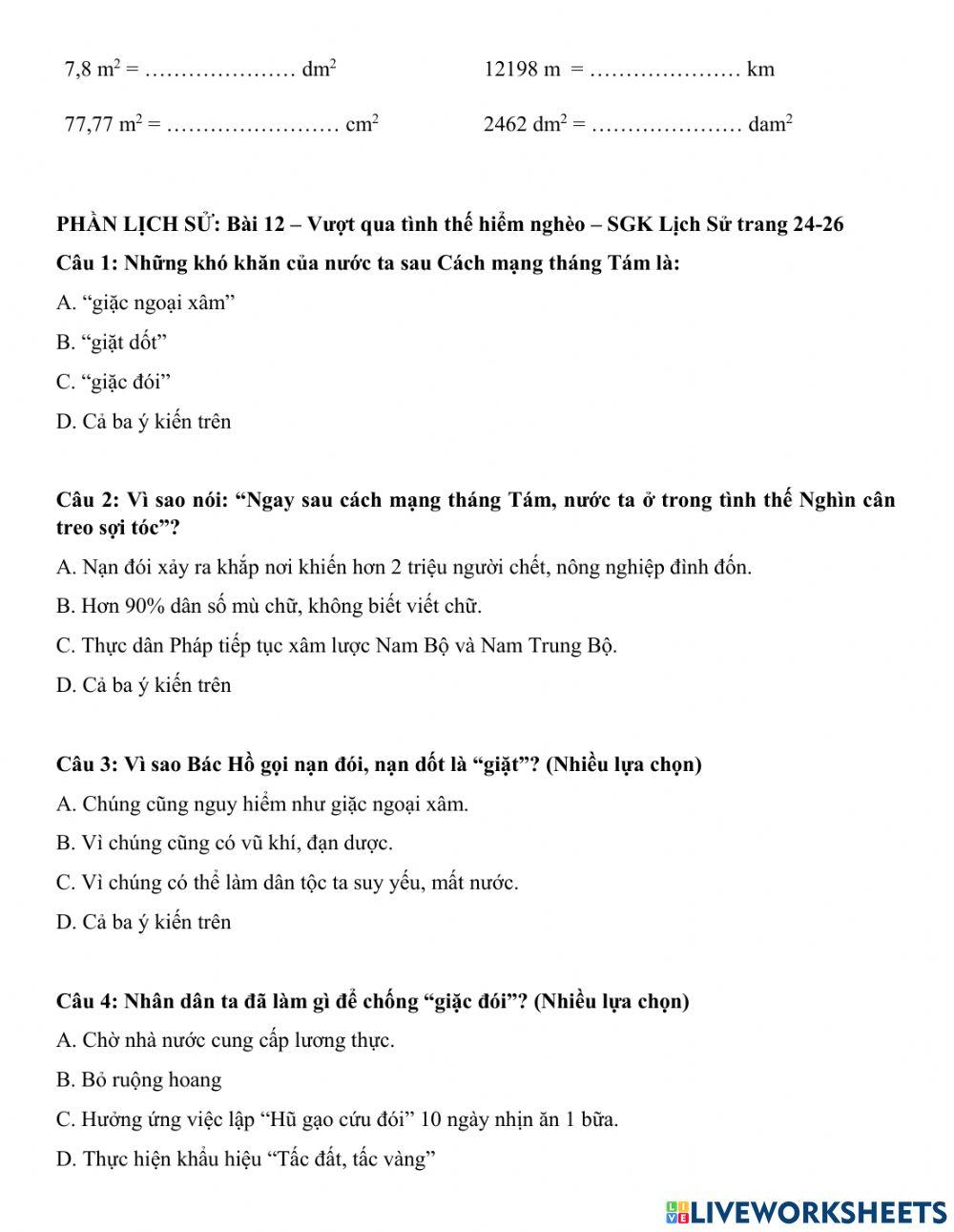 Phiếu ôn tập cuối tuần 12