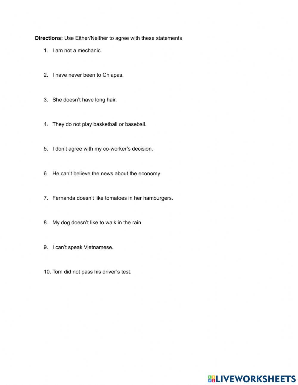 Neither - Either Statements of Agreement