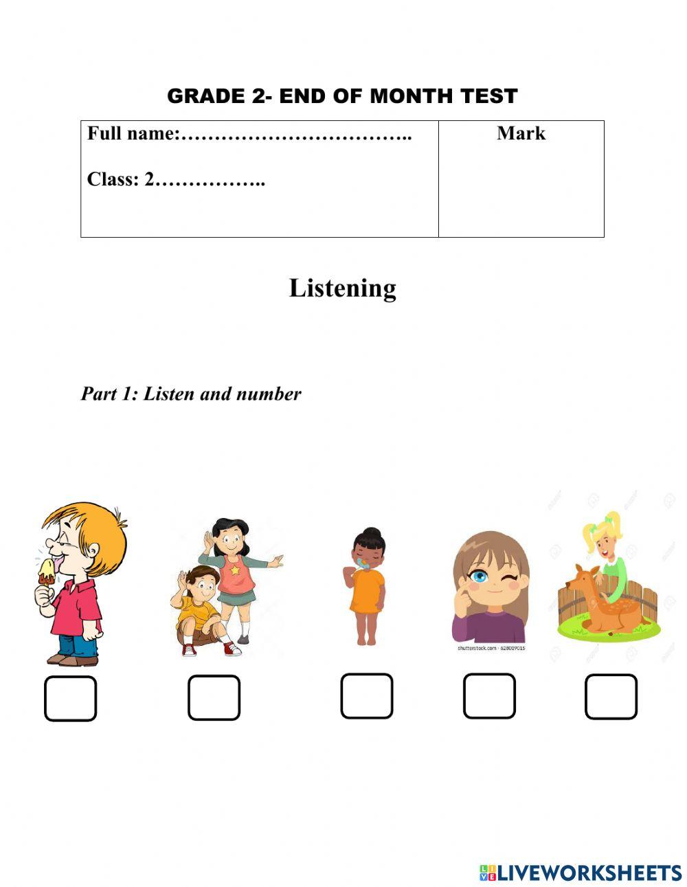 Grade 2 end of month test online exercise for live worksheets