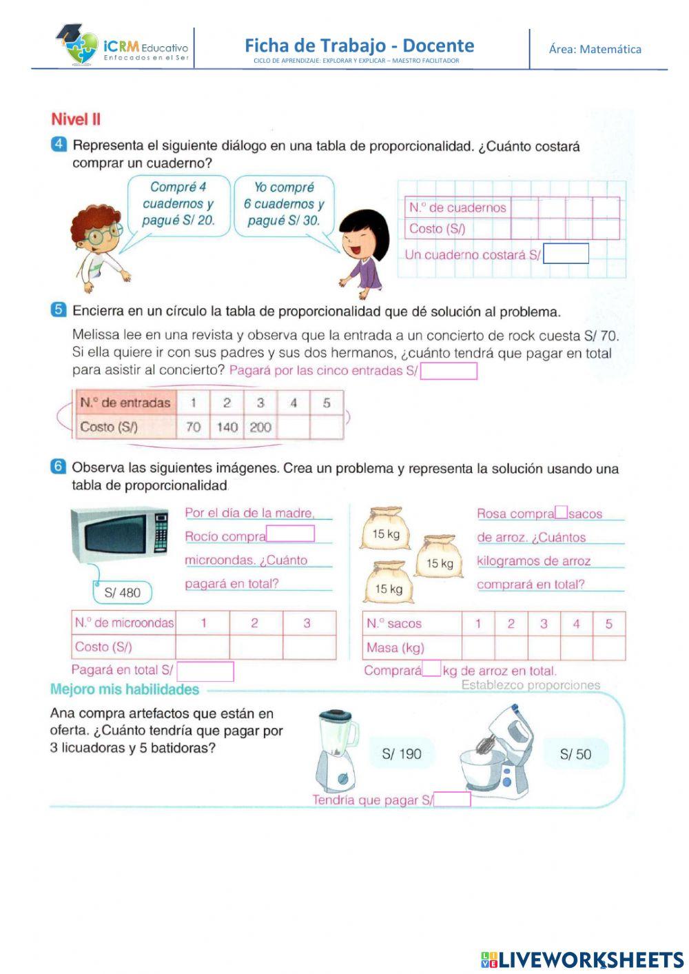 Cuadro de proporcionalidad