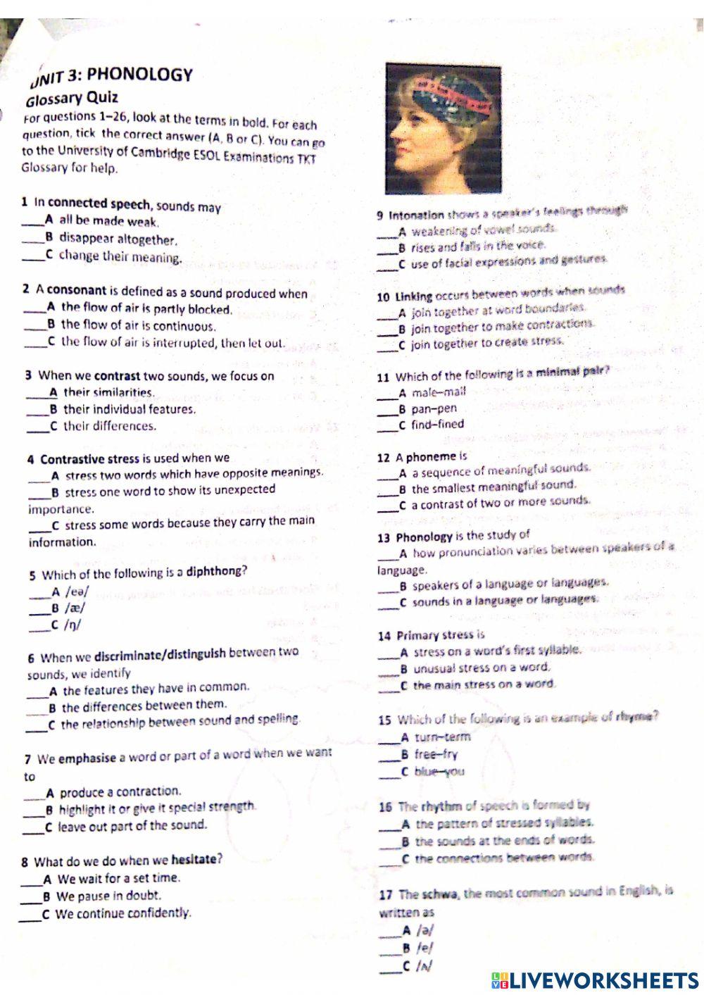 Unit 3  Phonology Glossary quiz A