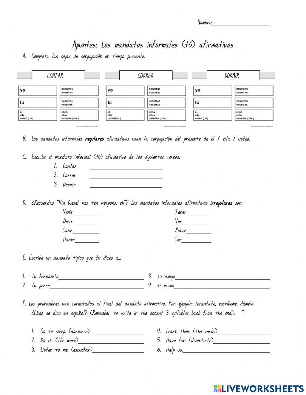 Apuntes: Los mandatos informales afirmativos