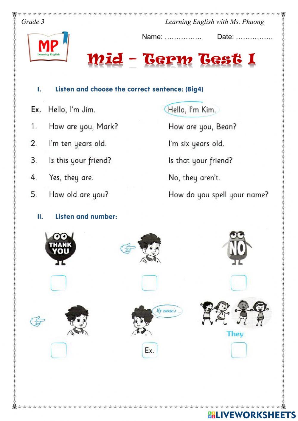 English 3 -Mid - First Term Test 2