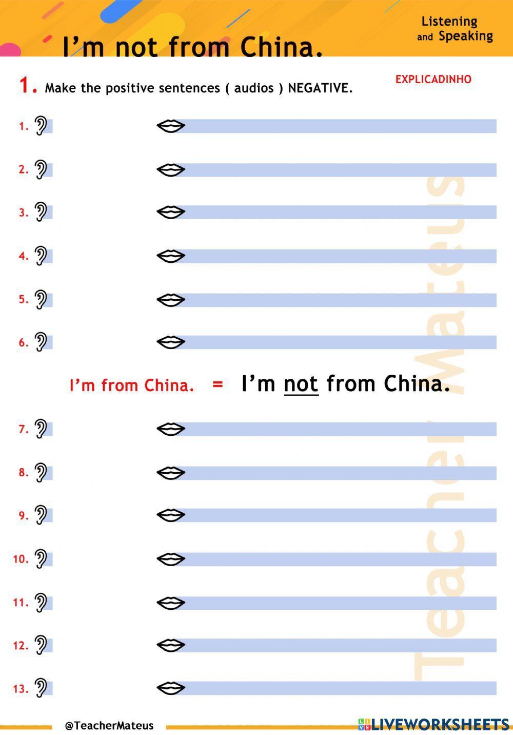 PRESENT SIMPLE - Im not from China - Listening and Speaking
